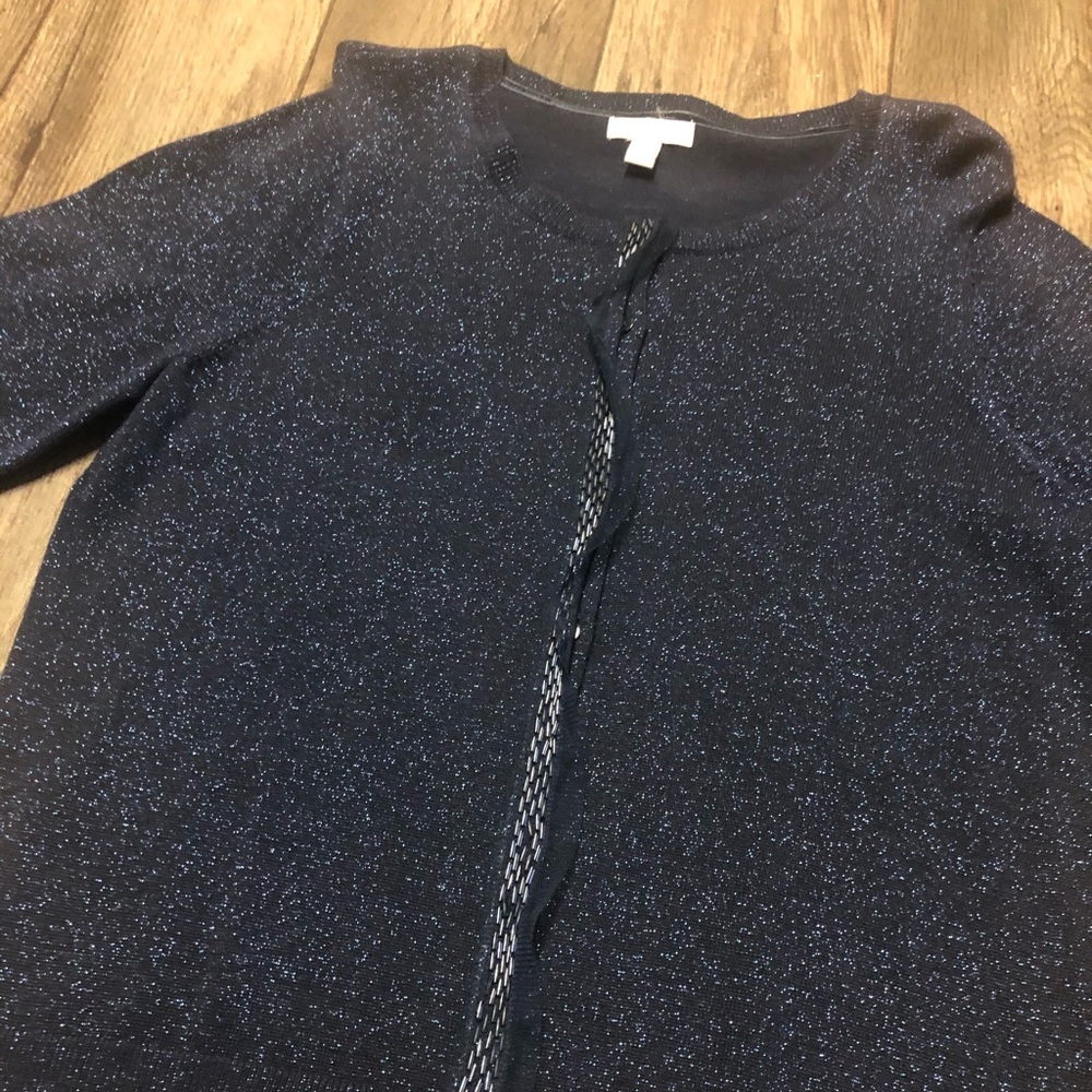 Charter Club Sparkly Blue Cardigan Sweater Sequined Button Front Top |Size Large - Picture 7 of 11